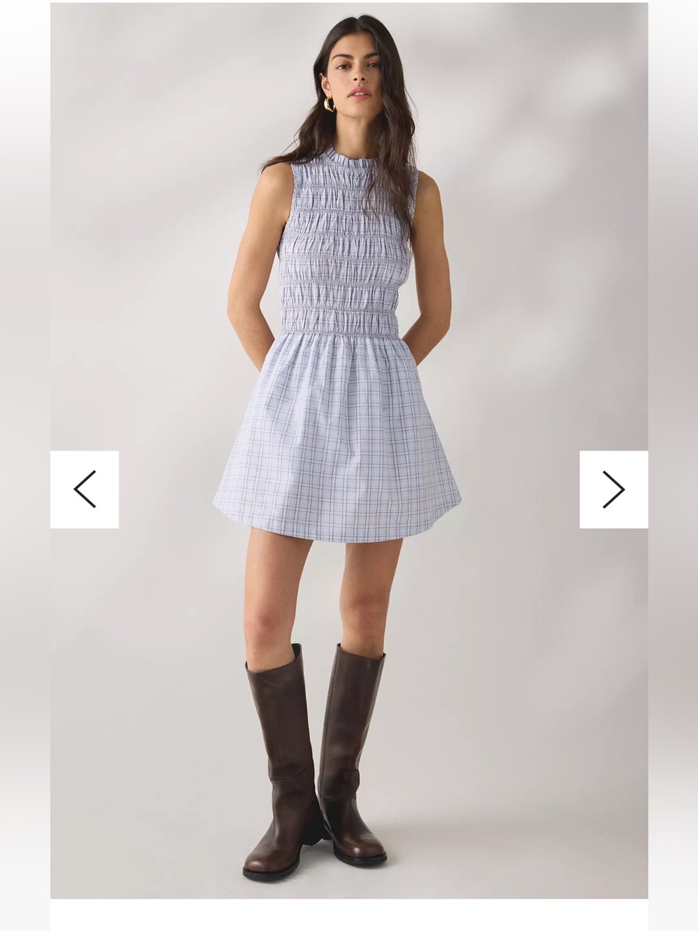 Daisy Street Smocked Plaid Dress Light Blue Size Medium